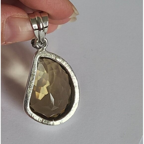 Vintage Boho Sterling Silver Huge Large Chunky Yellow Citrine Crystal Pendant - Picture 10 of 12
